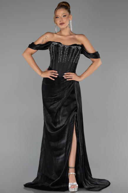 Abendkleid Lang Chiffon Schwarz ABU6496