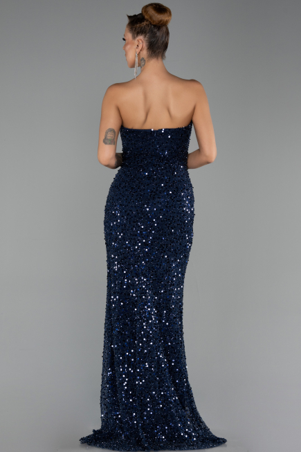 Abendkleid Lang Schuppig Marineblau ABU6503