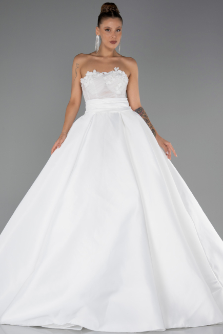 Hochzeitskleider Lang Satin Weiß ABG197