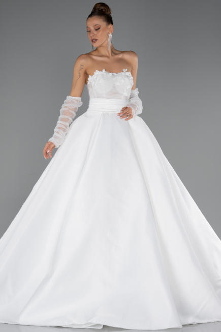 Hochzeitskleider Lang Satin Weiß ABG197