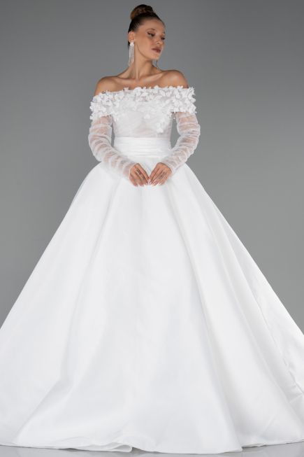 Hochzeitskleider Lang Satin Weiß ABG197