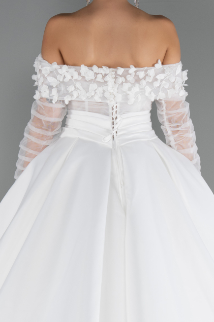 Hochzeitskleider Lang Satin Weiß ABG197
