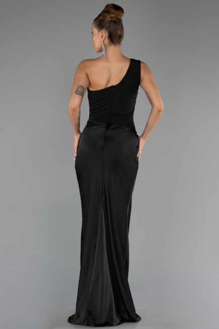 Abschlusskleid Lang Satin Schwarz ABU6331
