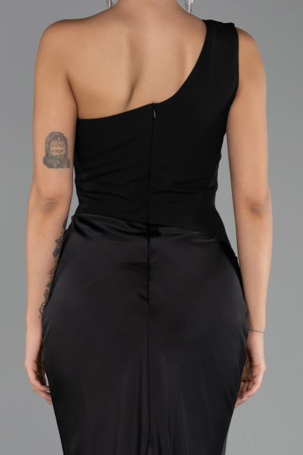 Abschlusskleid Lang Satin Schwarz ABU6331