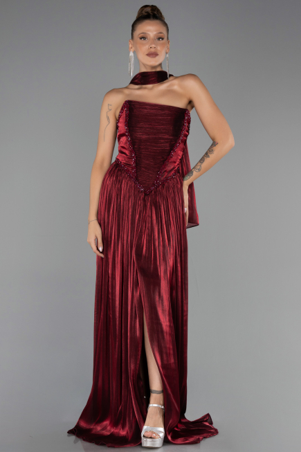 Abendkleid Lang Chiffon Weinrot ABU6531