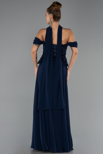 Abendgarderobe in Großen Größen Lang Chiffon Marineblau ABU6535