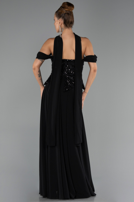 Abendgarderobe in Großen Größen Lang Chiffon Schwarz ABU6535
