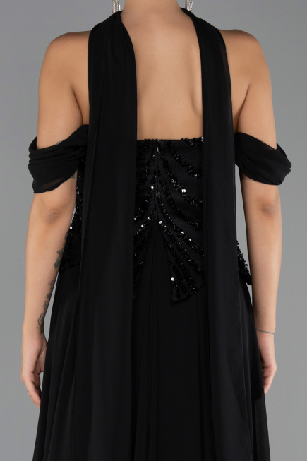 Abendgarderobe in Großen Größen Lang Chiffon Schwarz ABU6535