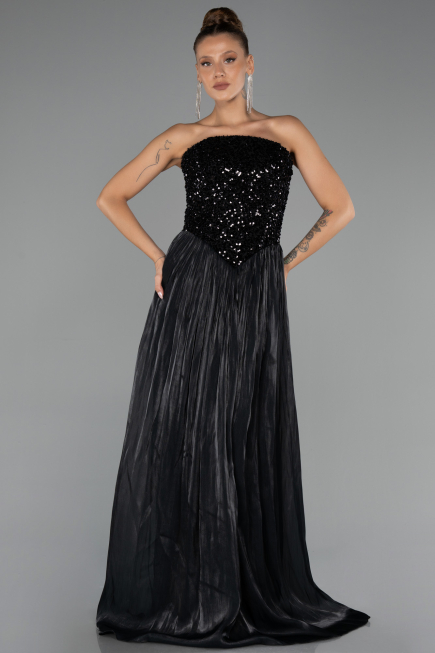 Abendkleid Lang Chiffon Schwarz ABU6533