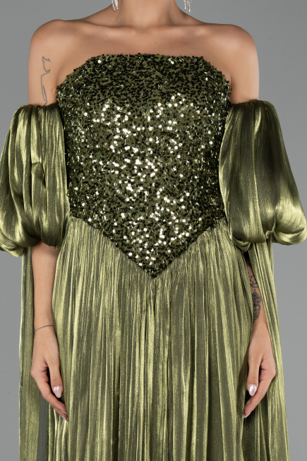 Abendkleid Lang Chiffon Öl Grün ABU6533
