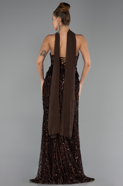 Abendkleid Lang Schuppig Braun ABU6534