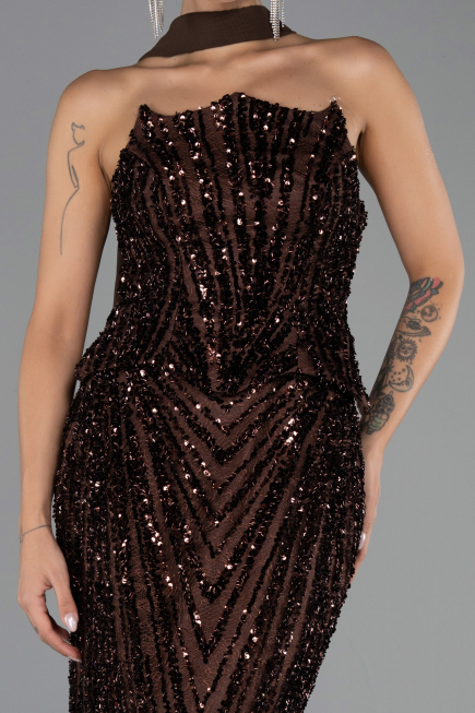 Abendkleid Lang Schuppig Braun ABU6534