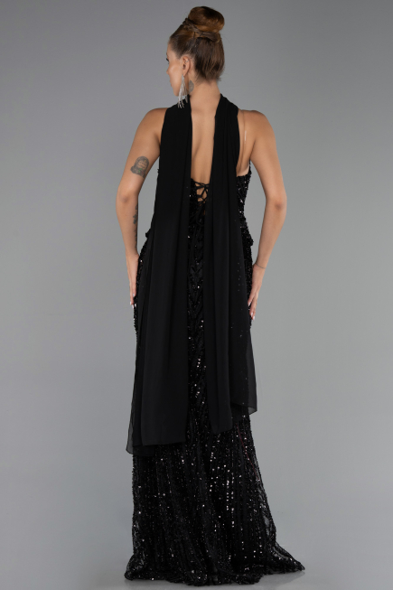 Abendkleid Lang Schuppig Schwarz ABU6534