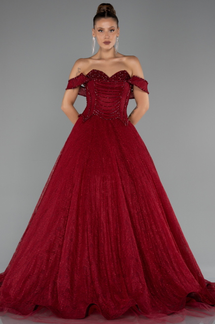 Abendkleid Lang Spitze Weinrot ABU6536