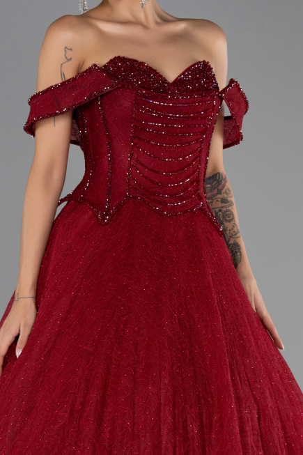 Abendkleid Lang Spitze Weinrot ABU6536