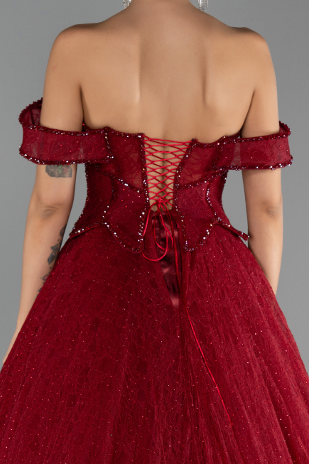 Abendkleid Lang Spitze Weinrot ABU6536