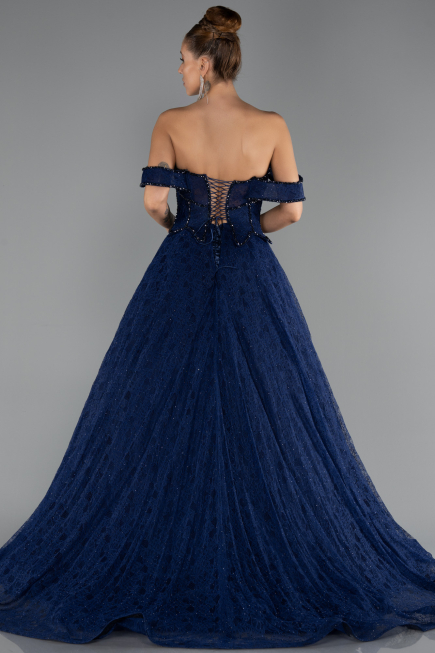 Abendkleid Lang Spitze Marineblau ABU6536