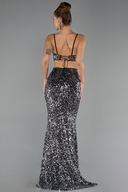 Abschlusskleid Lang Schwarz-Silber ABU5980