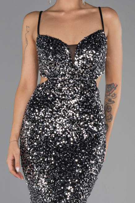 Abschlusskleid Lang Schwarz-Silber ABU5980