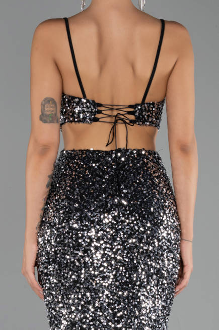 Abschlusskleid Lang Schwarz-Silber ABU5980