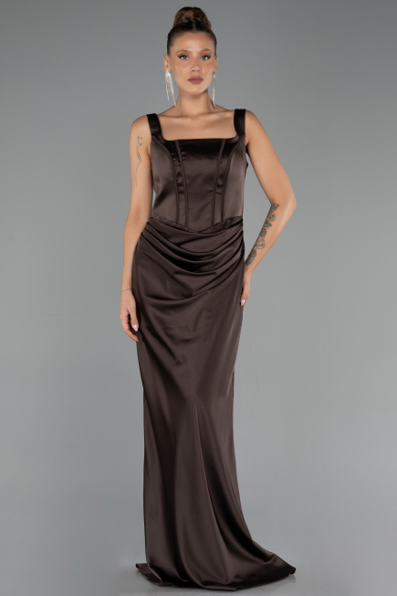 Kleider in Großen Größen Lang Satin Braun ABU6543