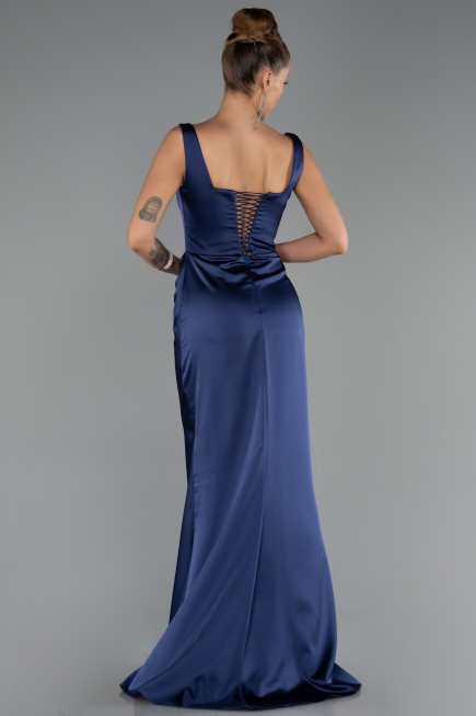 Kleider in Großen Größen Lang Satin Marineblau ABU6543