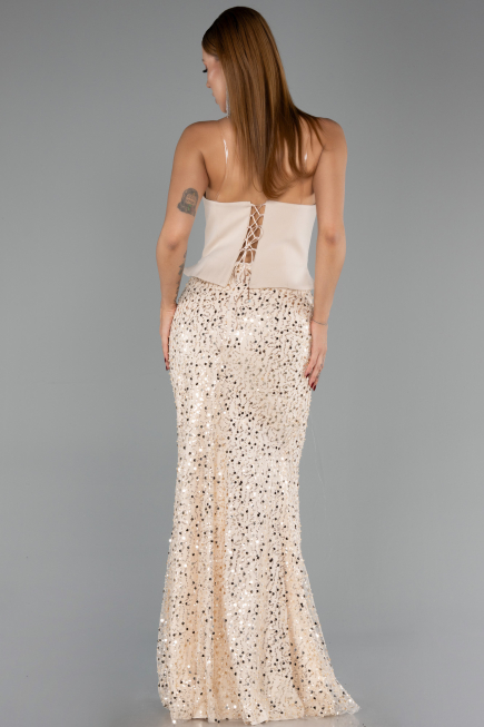 Abendkleid Lang Schuppig Beige ABU6546
