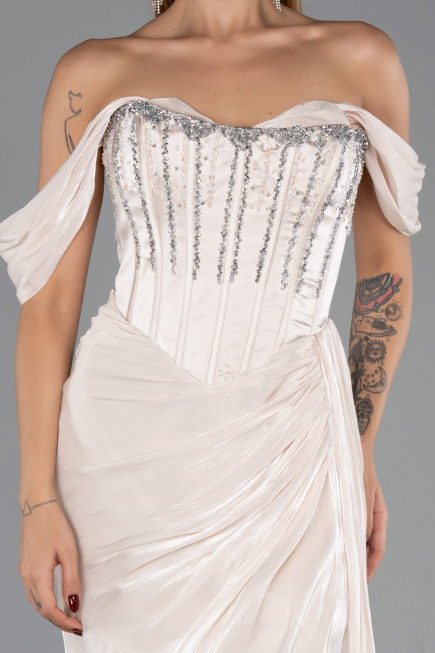 Abendkleid Lang Chiffon Beige ABU6496