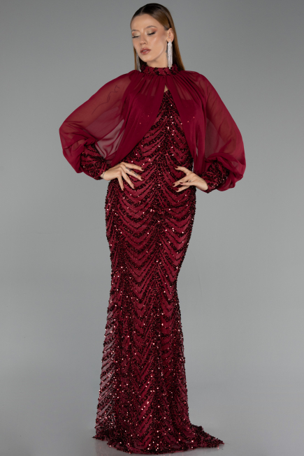 Abendkleid Lang Schuppig Weinrot ABU6298