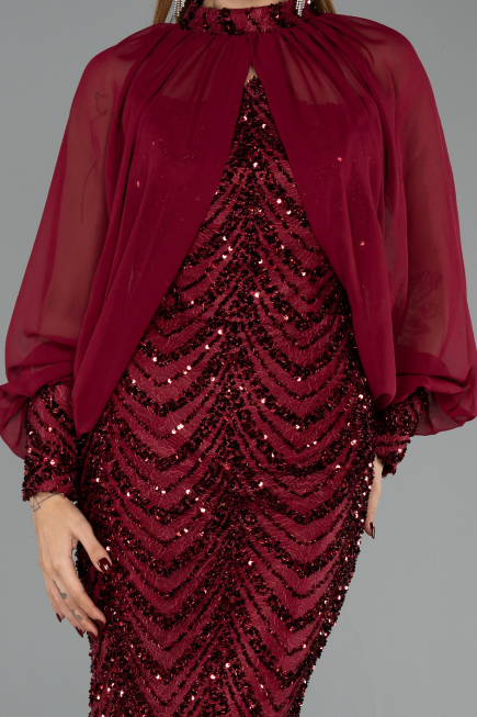 Abendkleid Lang Schuppig Weinrot ABU6298