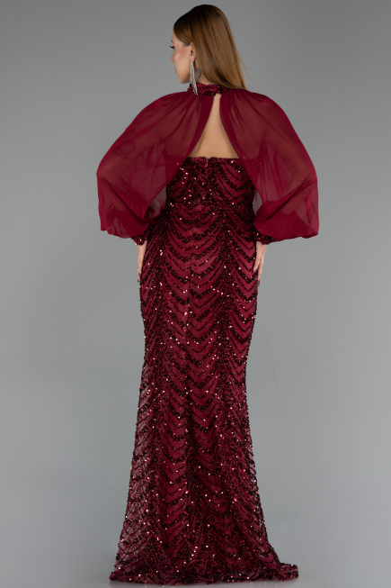 Abendkleid Lang Schuppig Weinrot ABU6298