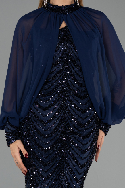 Abendkleid Lang Schuppig Marineblau ABU6298