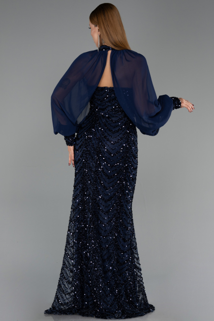 Abendkleid Lang Schuppig Marineblau ABU6298