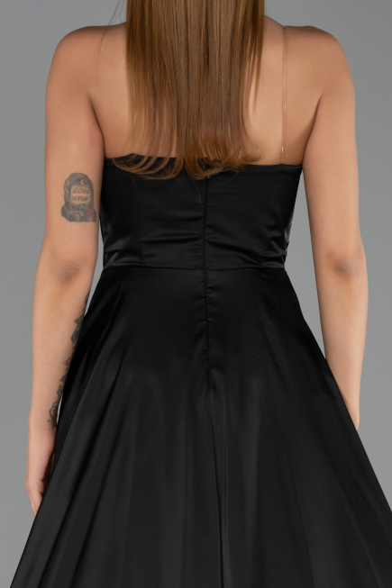 Abendkleid Lang Satin Schwarz ABU6553