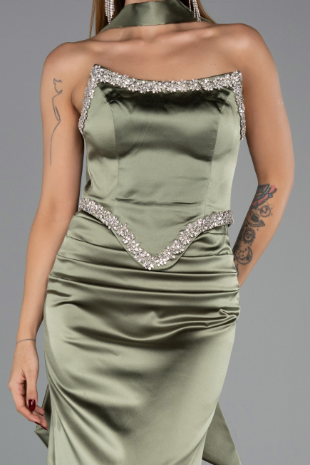 Abendkleid Lang Satin Khaki ABU6554