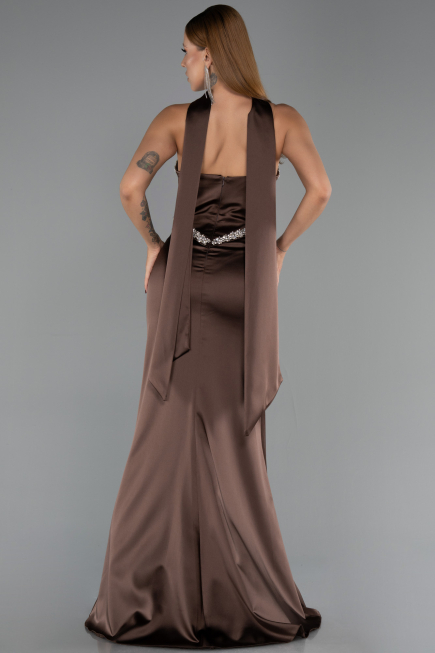 Abendkleid Lang Satin Braun ABU6554
