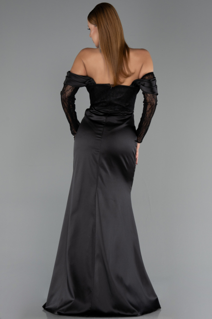 Abendkleid Lang Satin Schwarz ABU6555