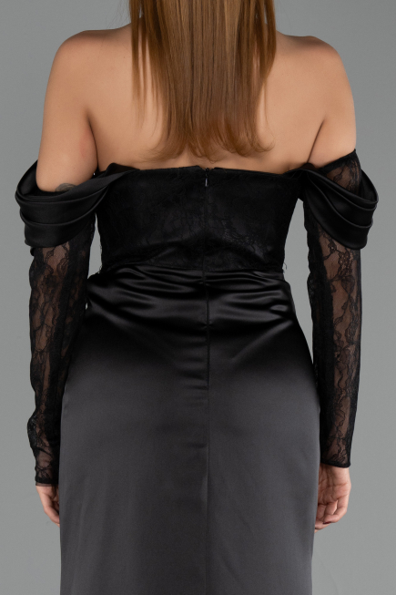 Abendkleid Lang Satin Schwarz ABU6555