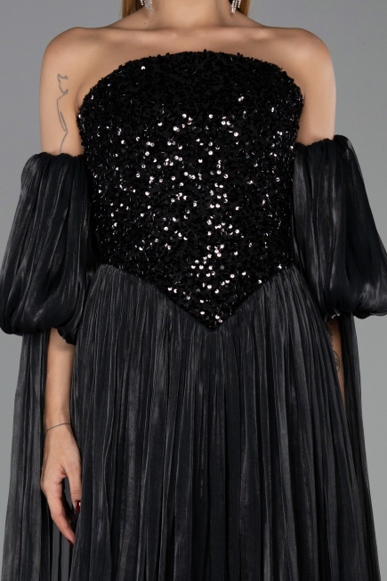 Abendkleid Lang Chiffon Schwarz ABU6533