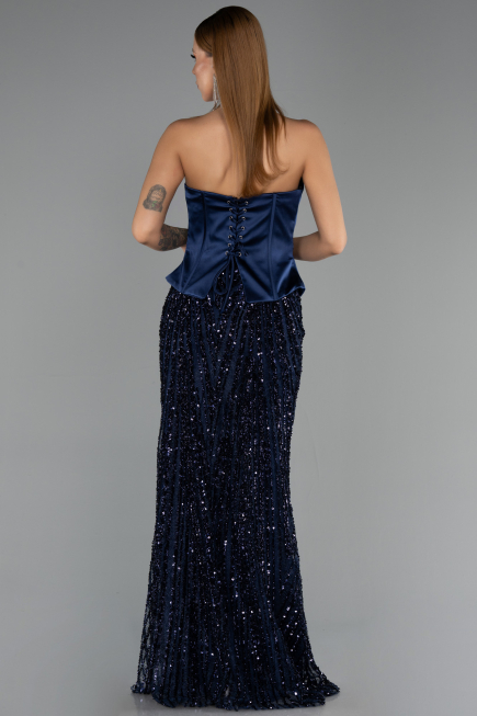 Abendkleid Lang Schuppig Marineblau ABU6556