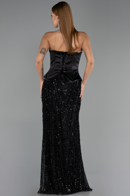 Abendkleid Lang Schuppig Schwarz ABU6556