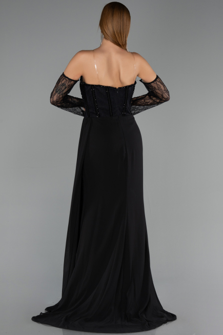 Schwarz Standesamtkleid Chiffon Lang ABU5791