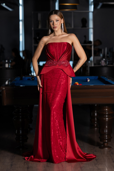 Abendkleid Lang Spitze Rot ABU5615