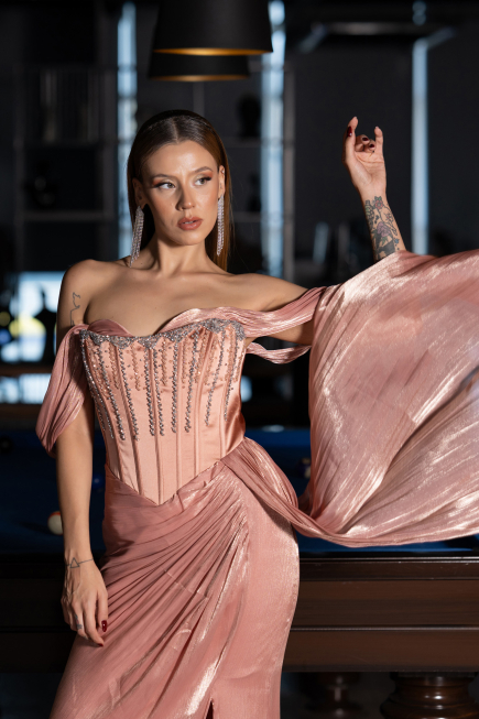 Abendkleid Lang Chiffon Lachs ABU6496