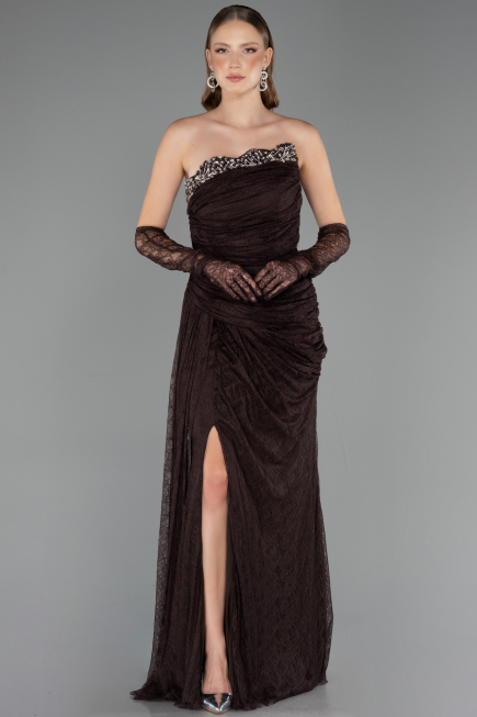 Abendkleid Lang Spitze Braun ABU6562