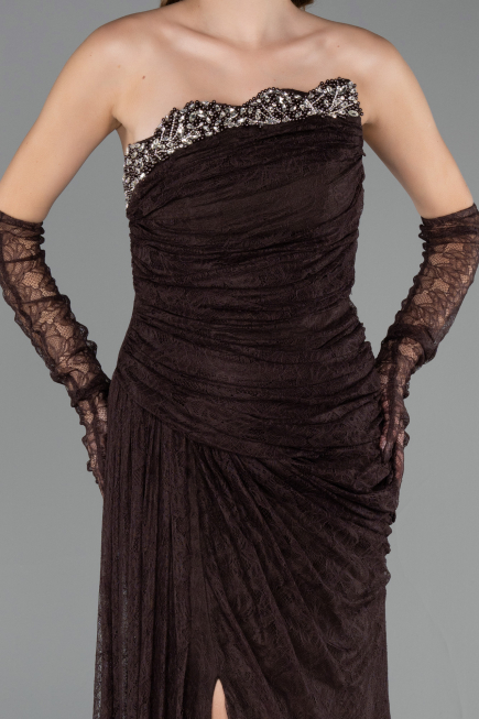 Abendkleid Lang Spitze Braun ABU6562