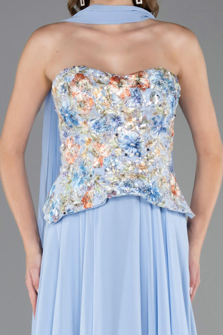 Abendkleid Lang Chiffon Eisblau ABU6391