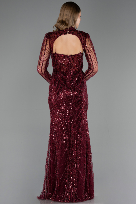 Abendkleid Lang Perlenbesetzt Weinrot ABU6564