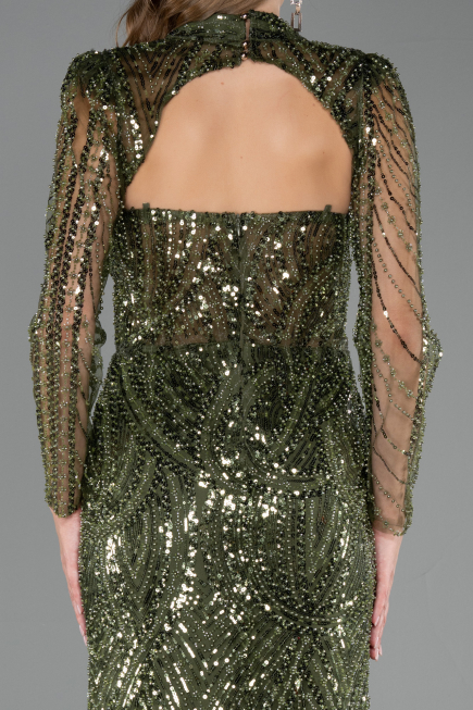 Abendkleid Lang Perlenbesetzt Khaki ABU6564