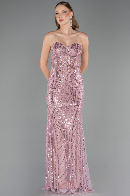 Abendkleid Lang Perlenbesetzt Puder ABU6564